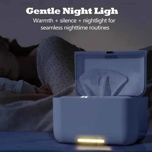 Vista 7 de Calentador de toallitas, dispensador de calentador de toallitas para bebés, contenedor de gran capacidad con luz nocturna, pantalla de temperatura
