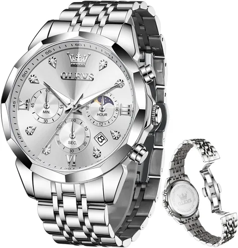 Vista 18 de OLEVS - Relojes para hombre de diamantes de lujo, casual, esfera grande, acero inoxidable, impermeable, para negocios, de vestir, analógico
