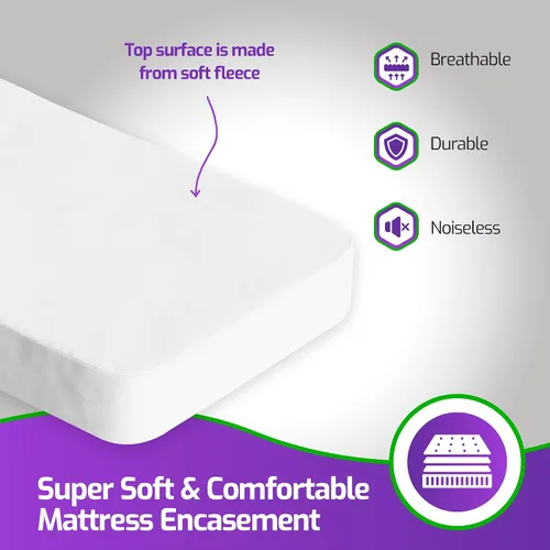 Vista 3 de Mars Wellness Funda de colchón de algodón, forro polar coral, máxima protección impermeable y cierre de cremallera, protector de colchón impermeable
