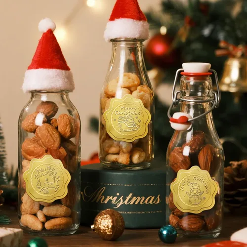 Vista 6 de 100 calcomanías de Feliz Navidad para sobres, sellos dorados de sobres de Navidad, calcomanías de lámina dorada para invitaciones de boda, tarjetas