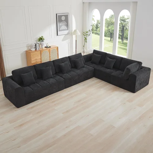 Vista 62 de Sofás seccionales modulares de 110 pulgadas para sala de estar, sofá seccional comprimido sin hueso, sofá de espuma viscoelástica tapizado de 3 Beige