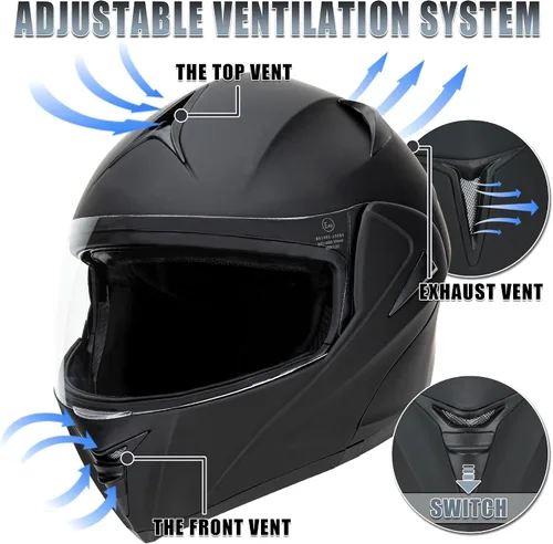 Vista 3 de Casco de motocicleta de cara completa aprobado por DOT con doble visera abatible, casco de motocicleta de cara completa con doble visera abatible
