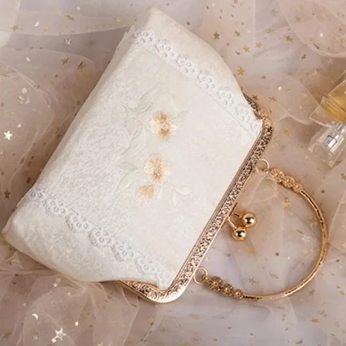 Vista 5 de Bolso bordado de estilo chino para las mujeres Vintage Metal Frame Kiss Lock Embrague Bolso Femenino étnico Monederos Wrap