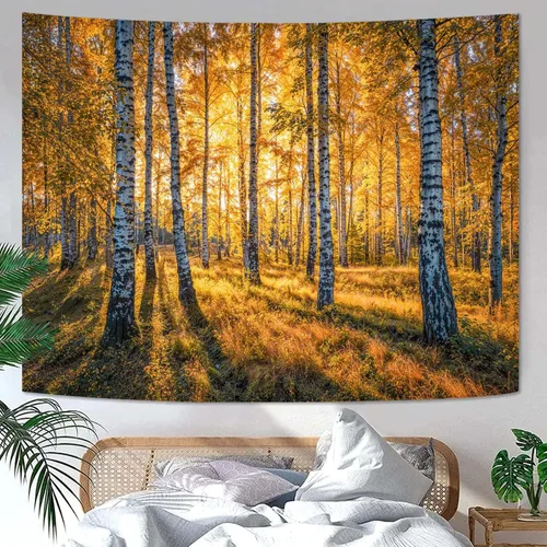 Vista 23 de Zussun Tapiz de Bosque Natural de Montaña Tapiz Verde de Pino Luz Solar Selva para Dormitorio Estético Planta Paisaje de Montaña Tapices Pequeños