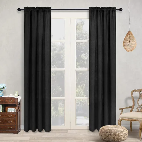 Vista 49 de KOUFALL Juego de 2 cortinas de puerta francesa, cortinas de lino para puerta/ventana, cortina transparente boho para cristal lateral delantero