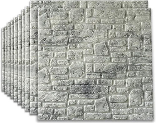 Vista 10 de Paquete de 10 paneles de pared autoadhesivos de ladrillo 3D, color blanco, 27.6 x 27.6 in, moderno, impermeable, aspecto de piedra, efecto 3D
