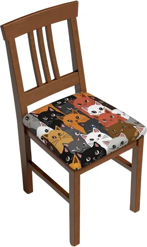 Vista 26 de Fundas de asiento cuadradas para silla de cocina con arces de gato negro de Halloween, 16.9 pulgadas, dos piezas, funda de cojín elástica ajustable