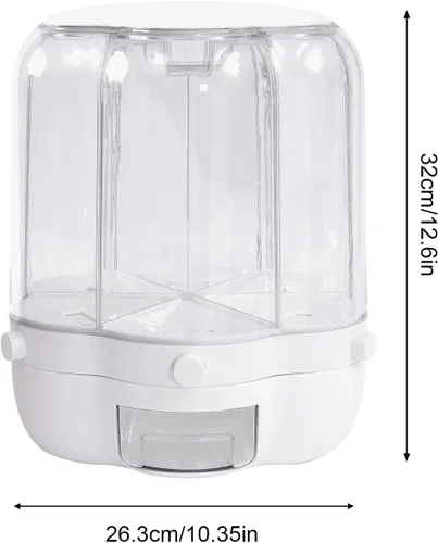 Vista 3 de Dispensador automático de arroz Almacenamiento de granos 27LBS,Cubo de arroz doméstico giratorio de 360°,Caja de almacenamiento de arroz de 6