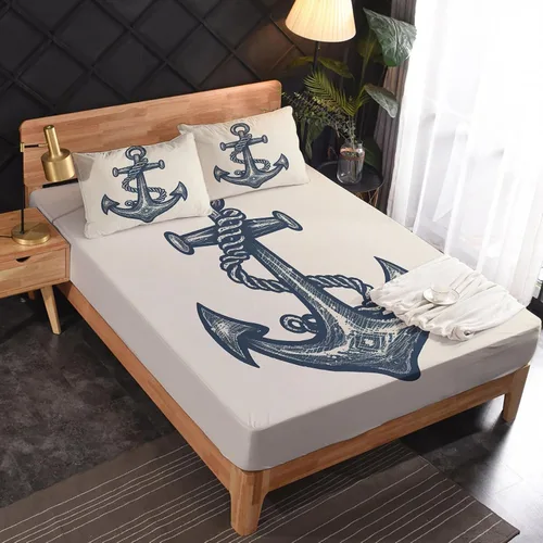Vista 2 de Anchor Sheets - Juego de sábanas tamaño Queen, sábanas náuticas, de microfibra suave y bolsillo profundo, sábanas y fundas de almohada estampadas