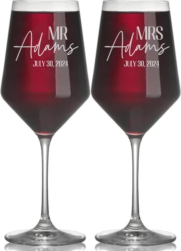 Vista 12 de Copas de champán de boda personalizadas, juego de 2, copas de brindis Mr & Mrs para novia y novio, nombre y fecha grabados, regalos personalizados