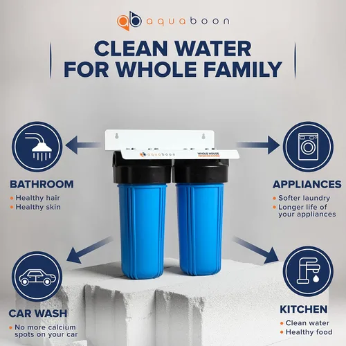 Vista 7 de Aquaboon Sistema de filtro de agua de 2 etapas para toda la casa con cartuchos de filtro de agua de 10 x 4.5 Reduce sedimentos y olores