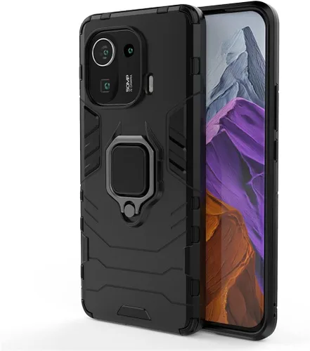 Vista 5 de Compatible con funda Xiaomi Mi 11 Pro, soporte de agarre de anillo de metal, a prueba de golpes (funciona con soporte magnético para automóvil)