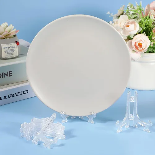 Vista 4 de Wilzing 100 soportes de caballete de plástico transparente de 3 pulgadas, mini soportes de placa acrílica, mini caballete para exhibición, marcos