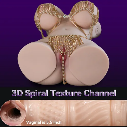 Vista 2 de Muñeca sexual realista de 23 libras con pechos enormes y trasero gordo, juguete sexual masculino para hombres con 5 modos de empuje, canal vaginal