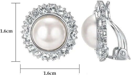 Vista 2 de Yoursfs Pendientes de perlas para mujer aretes redondos de perlas de marfil sintético chapados en oro de 18 quilates sin perforar