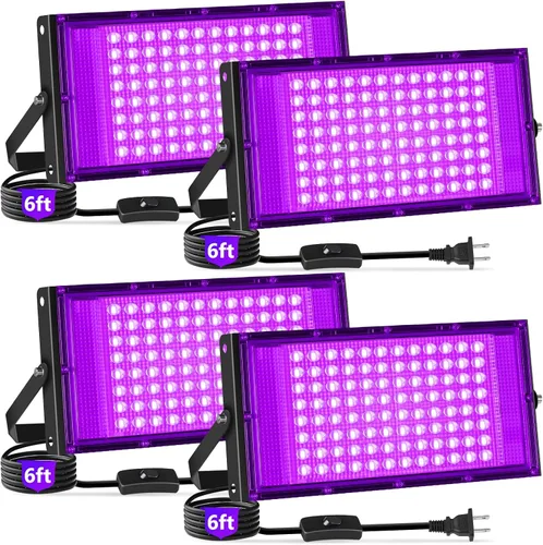Vista 10 de 100W LED Black Lights with Switch+Plug, IP66 Waterproof, 1 Pack Blacklight Flood Light for Halloween, Neon Glow Party Supply, Bedroom, Fluorescent