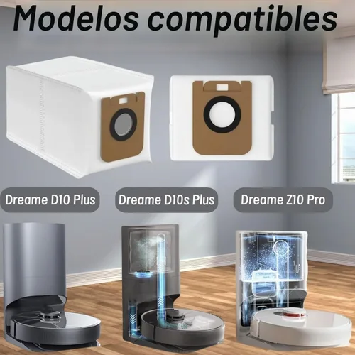 Vista 2 de 12 bolsas de polvo de repuesto para aspiradoras robot Dreame D10 Plus RLS3D / D10s Plus / Z10 Pro, gran capacidad de 3 litros de sellado automático