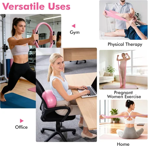 Vista 6 de Pilates Equipment Kit for Women, Pink Ring Ball Bands, Home Workouts 15 piezas