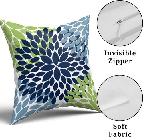 Vista 7 de Juego de 2 fundas de almohada de 18 x 18 pulgadas, diseño de dalias de color azul claro, modernas, rústicas, decorativas, de algodón, con Azul