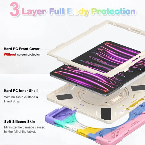 Vista 6 de BATYUE Funda para iPad Pro 12.9 de 6ª, 5ª, 4ª y 3ª generación (2022/2021/2020/2018), funda protectora con soporte para lápices, correa