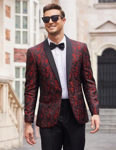 Vista 3 de COOFANDY - Chaqueta de esmoquin para hombre, diseño floral con estampado de cachemira