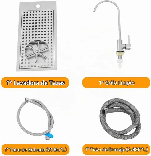 Vista 7 de Enjuagadora de vidrio con grifo, jarra comercial de acero inoxidable 304 con boquilla de alta presión de ángulo múltiple para bar, cafetería
