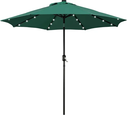 Vista 13 de Yaheetech - Sombrilla solar de patio de 9 pies, sombrilla de mesa con 32 luces LED, 8 varillas/inclinación y sistema de elevación con manivela