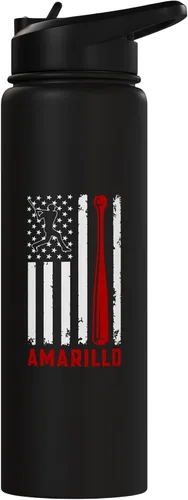 Vista 3 de Amarillo American Flag Baseball Lover USA Amarillo Stainless Steel Insulated Water Bottle