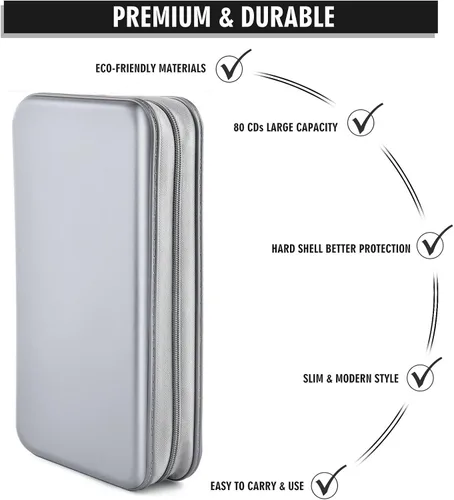 Vista 3 de Estuche para CD, cartera con capacidad para 80 discos DVD VCD, estuche para Blu-ray, organizador de almacenamiento (Plata)