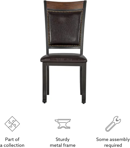 Vista 8 de Powell Furniture Franklin - Juego de 2 sillas de comedor de metal y piel sintética con clavos acentuados en madera, color marrón oscuro
