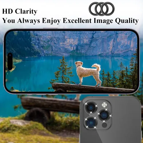 Vista 4 de Protector de lente de cámara compatible con iPhone 14 Pro/Max, funda de vidrio templado para anillo de cámara, resistente a roturas, resistente a