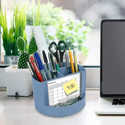 Vista 5 de Acrimet Organizador de escritorio compacto, 4 ranuras espaciosas, soporte redondo para lápices y accesorios con ranura para fotos, ideal