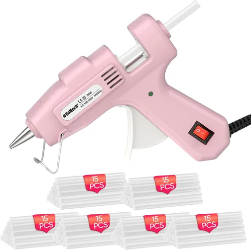 Vista 18 de ROMECH Mini pistola de pegamento caliente de 20 W con set de 30 barras de pegamento, kit de pistola de pegamento caliente de precalentamiento rápido
