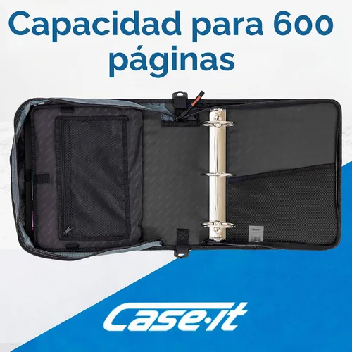 Vista 3 de Case-it Mighty Zip Tab - Carpeta escolar con cremallera Anillos tóricos de 3 pulgadas, capacidad de 600 hojas, carpeta de archivos expandible de 5