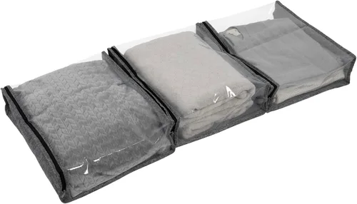 Vista 10 de Household Essentials Bolsas de almacenamiento para suéter con cremallera para debajo de la cama con panel de visión transparente, juego de 3