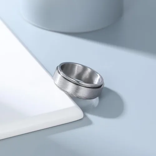 Vista 3 de Adreamz Anillo giratorio de acero inoxidable negro y azul de 0.315 pulgadas para hombres y mujeres, cepillado para aliviar la ansiedad para hombre