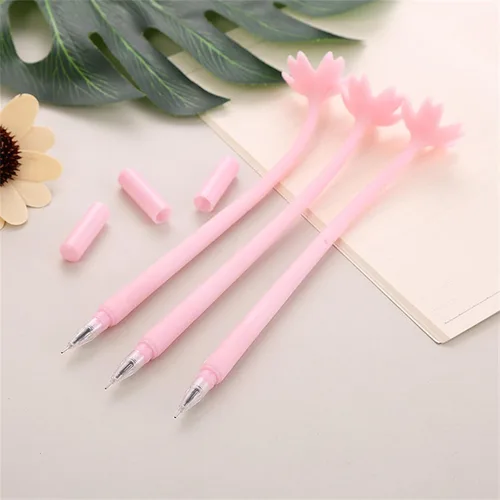 Vista 5 de YYaaloa 12 bolígrafos de tinta de gel con flores rosas lindas, bolígrafos de 0,5 mm de tinta negra, divertidos bolígrafos kawaii a granel