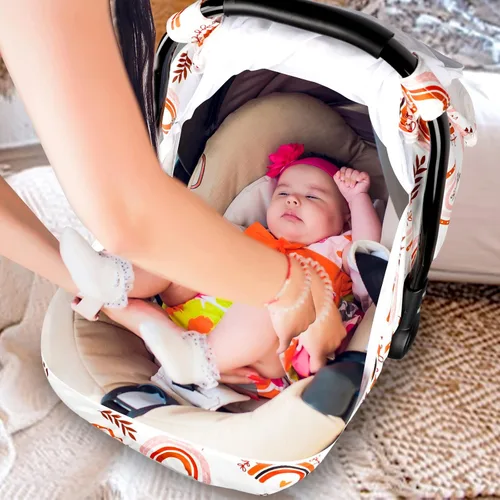 Vista 4 de Toldo para asiento de automóvil infantil arcoíris con ventanas abiertas y malla transpirable, a prueba de patadas, suave y elástica, funda