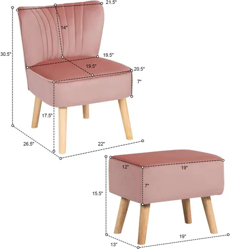 Vista 3 de Giantex Silla decorativa de terciopelo con otomana, moderna silla tapizada con reposapiés, patas de madera firmes, juego de sillas individuales