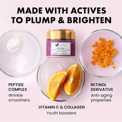 Vista 2 de Eclat Skincare Crema Facial Antienvejecimiento – Hidratante Facial con Péptidos de Colágeno, Ácido Hialurónico y Vitaminas C+E – Mejora Líneas Finas
