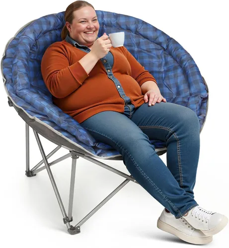 Vista 12 de Silla de Camping Plegable XXL de Tamaño Grande, Sillas de Campamento Redondas Super Cómodas y Acolchadas, Sillas de Césped Resistente