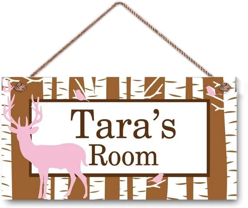 Vista 10 de Letrero de puerta de perezoso floral con nombre personalizado, flores, dormitorio, cuarto de bebé, placa de madera colgante, decoración de pared