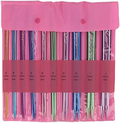 Vista 7 de Juego de 10 pares de agujas de tejer de un solo punto, rectas, agujas de tejer de aluminio en varios tamaños