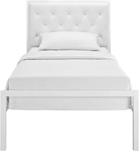 Vista 5 de Modway Mia - Base de cama de piel sintética copetuda, tamaño individual, color blanco y blanco