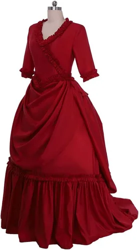Vista 3 de Vestido victoriano gótico rojo para mujer, disfraz de vampiro Mina Harker