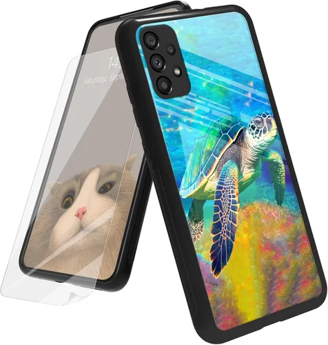 Vista 71 de Funda para Samsung Galaxy A12 5G con protector de pantalla, parte trasera de vidrio templado + TPU de silicona suave que absorbe los golpes
