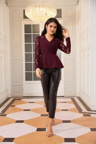 Vista 7 de GRACE KARIN Blusas de verano para mujer, elegante blusa con cuello en V y manga corta abombada