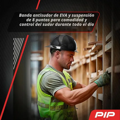 Vista 5 de PIP Wolfjaw, casco duro de ala completa con cúpula lisa y carcasa de fibra de carbono brillante, suspensión textil remachada de 8 puntos, ajuste