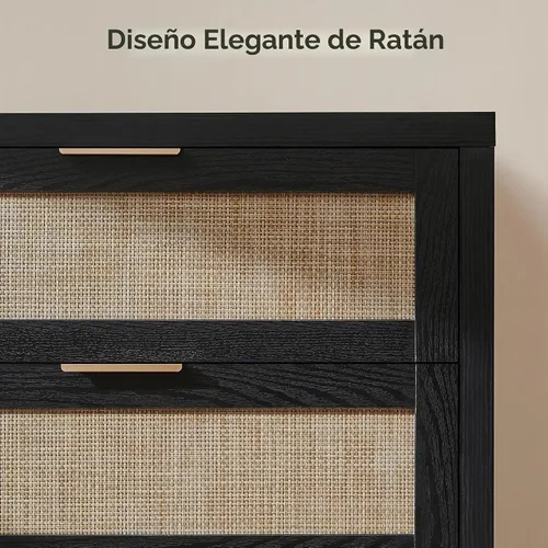 Vista 5 de SICOTAS Cómoda de ratán para dormitorio, cómoda de 57 pulgadas de ancho con 6 cajones con amplio almacenamiento, cómoda de madera, cómoda grande
