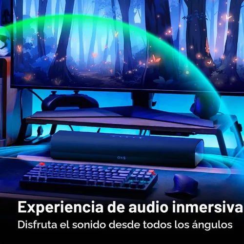Vista 2 de OXS Thunder Lite - Barra de sonido para juegos de PC, barras de sonido para TV con sonido envolvente virtual, 2 controladores de rango completo